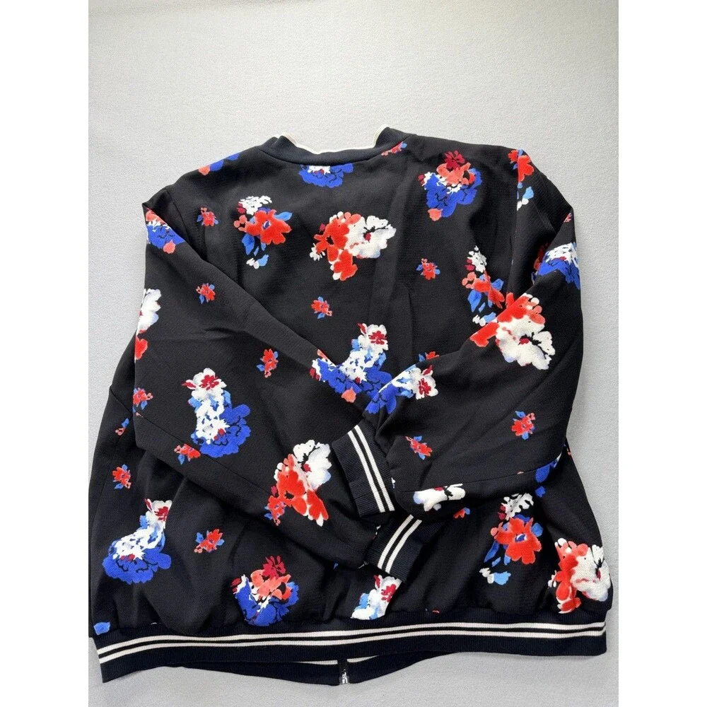 Vince Camuto 3X Plus Size Floral Bomber Jacket Black Zip Front Women’s